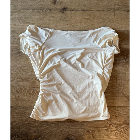 Express Body Contour Collection Crossover Ivory Ruched Top Shirt XL NWT - Picture 2 of 3